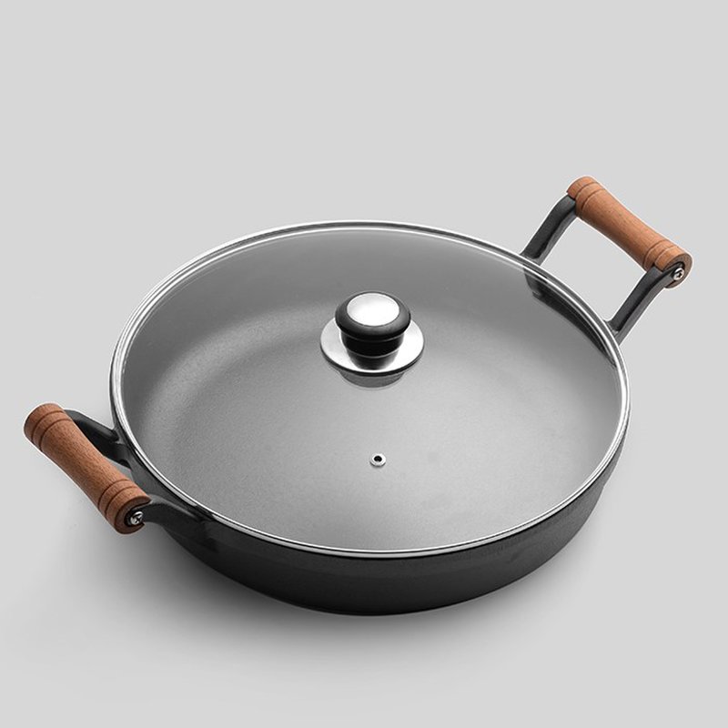 水煎包加厚涂层生铁锅电磁炉通用铁把手25cm单锅收藏加购送木默认版本