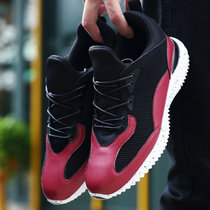 男士运动休闲鞋舒适透气跑步鞋平底保暖棉鞋系带k019(酒红色 44)