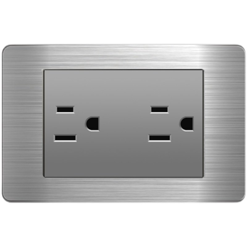 台湾插座110v美式面板墙壁家用开关美规电源插座不锈钢拉丝灰美标三开