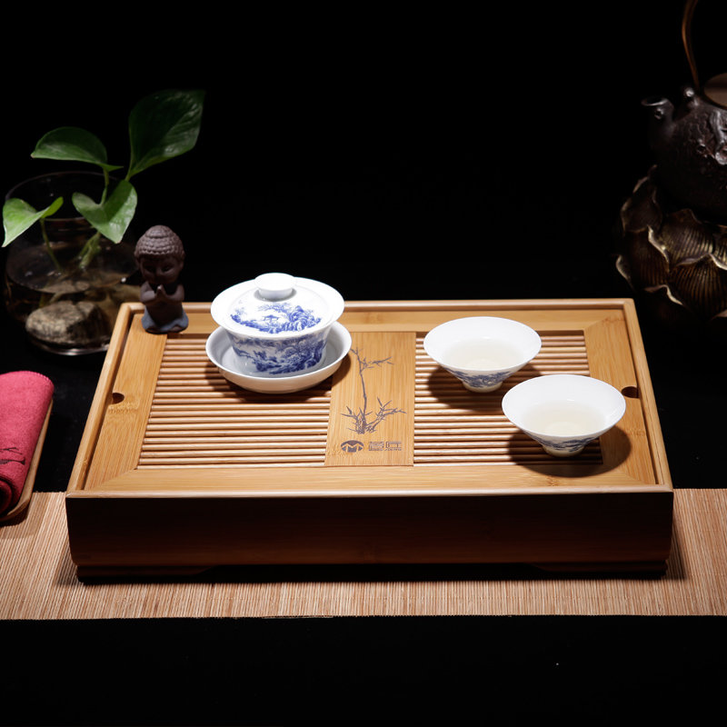 茗匠竹案盛水茶盘竹茶海茶台茶托抽屉式排水茶盘办公必备功夫茶具