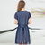 VEGININA 夏装气质短袖印花假两件裙子新款时尚连衣裙 9381(宝蓝色 XXL)第3张高清大图