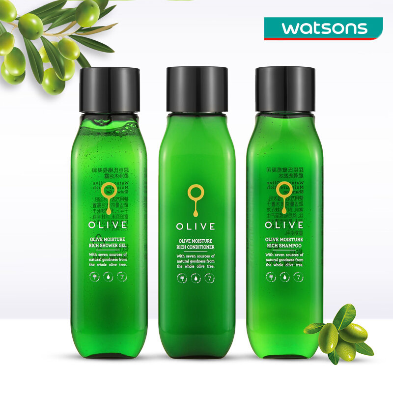 屈臣氏橄榄凝润套装洗发水50ml润发素50ml沐浴露50ml旅行便携
