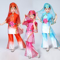 新款儿童演出服新疆舞蹈服装少数民族回族表演服饰男女童维吾尔族(天蓝色)(100cm(100cm定做))