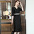 MISS LISA韩版时尚气质中长款V领连衣裙修身大码裙子YWZ8113(黑色 M)第2张高清大图