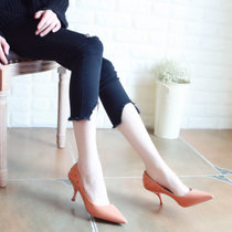2018春季新款欧美高跟鞋性感镂空女鞋子尖头细跟浅口鞋显瘦单鞋女(红色)