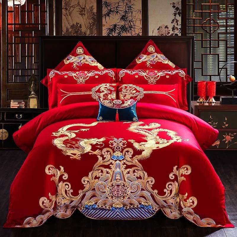 私人定制高端婚礼婚被刺绣真丝凤凰红色大号2米22米喜庆用品红色