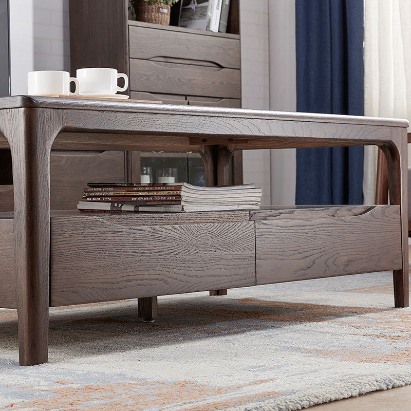 达白橡木全实木茶几小户型北欧原木咖啡桌简约现代客厅茶桌订制胡桃色