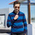 CINESSD 冬季新款男式T恤 商务中年条纹t恤翻领长袖纯棉POLO衫(蓝色 XL)第3张高清大图