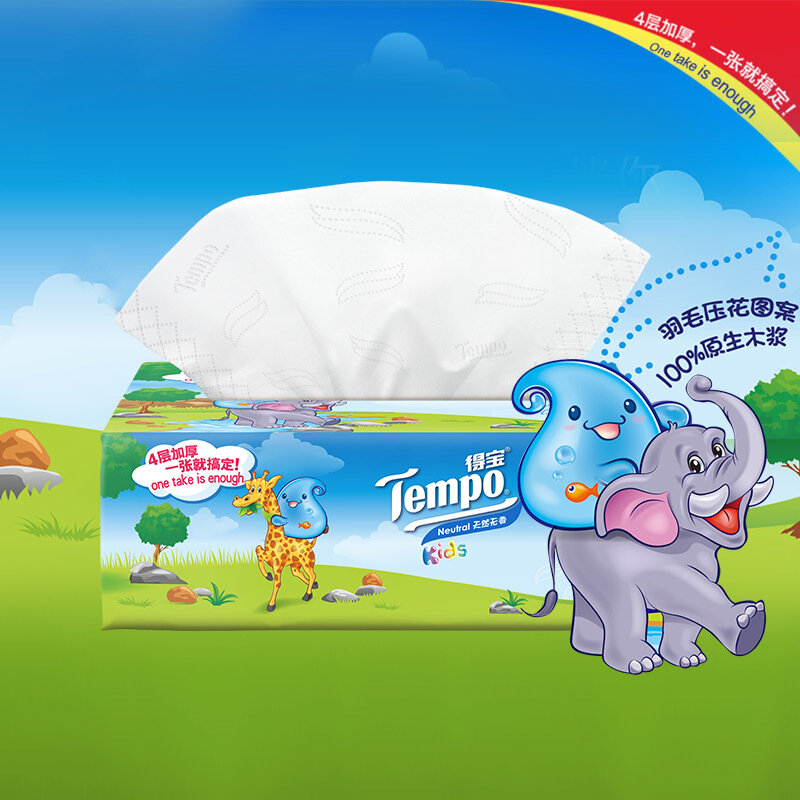 得宝tempo婴幼儿童纸巾抽纸4层90抽天然无香4国美超市甄选