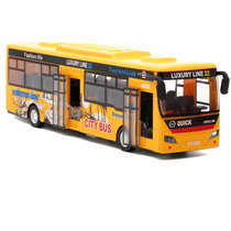 鸭小贱1：24大号合金公交车长途巴士旅游大巴公共汽车声光回力儿童玩具车模型677-6(黄色)