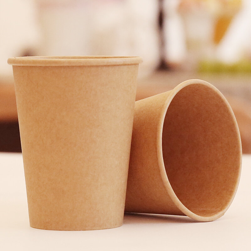 岸宝一次性牛皮纸杯办公咖啡纸杯塑料245ml加厚原木浆纸