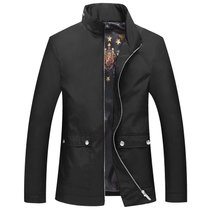 2016春秋中年男士纯色立领风衣薄款外套时尚青年男装夹克衫上衣潮86116(黑色 175)