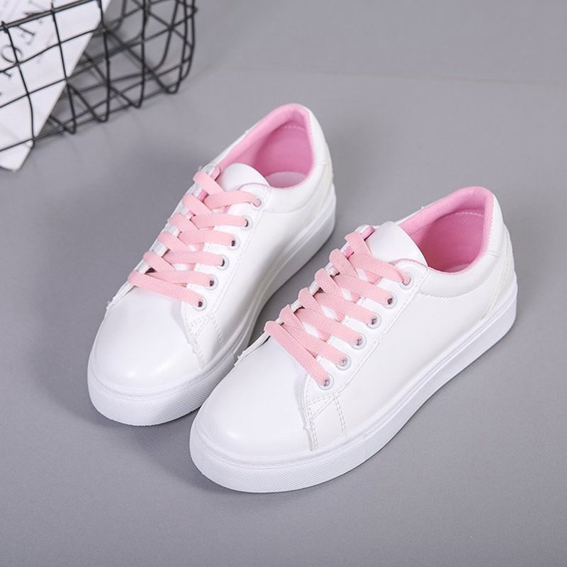 新款百搭刺绣小白鞋女学生平底女鞋韩版休闲chic白鞋子粉色39
