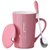 创意早餐杯子陶瓷马克杯带盖勺喝水杯男女生情侣咖啡杯办公室茶杯(粉色款-L)第5张高清大图