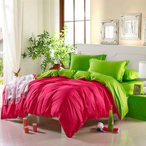 全棉纯色双拼四件套素色欧式简约1.8米床男士双人床被套床单4件套(42玫红绿 1米5到1米8床通用)