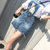 a字不规则半身裙子夏2018新款高腰包臀裙牛仔裙(B款-蓝色 XL)第3张高清大图