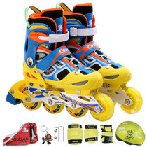 美洲狮（COUGAR）MS835LSG闪光儿童溜冰鞋全套装 可调成人直排轮滑鞋旱冰鞋滑冰鞋(蓝黄套装 L码38-41码可调)