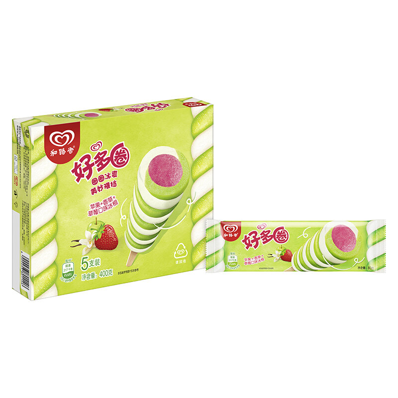 和路雪好多圈苹果草莓香草口味冰淇淋5支80g冰棍家庭装