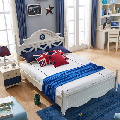 A家 儿童床男孩实木床单人床1.5米青少年王子床美式儿童家具套房地中海风格 1.5M床 地中海风格(床头柜)
