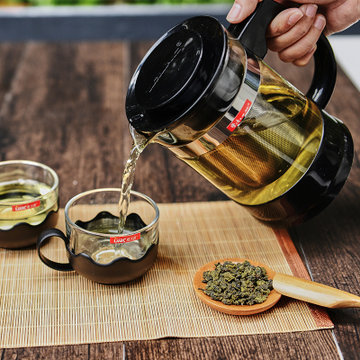 紫丁香耐热玻璃茶壶办公茶具过滤带底托普洱茶壶泡花茶壶玻璃茶杯养生壶(S79清香壶950ML)