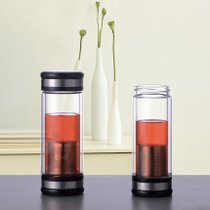 SIMELO 自然元素爵士双面茶饮杯高硼硅耐高温玻璃杯不锈钢滤网便携杯350ML(300ML)