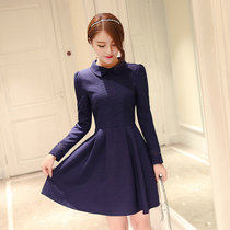 Mistletoe韩版修身显瘦长袖连衣裙精品女装(深蓝色 XL)
