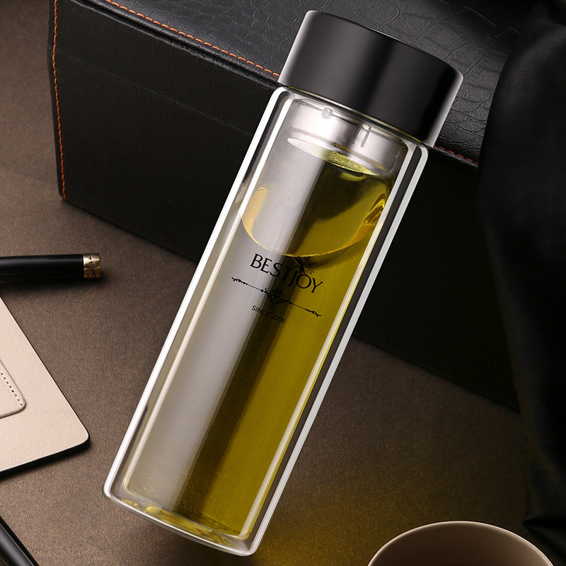 富光拾喜玻璃杯保温杯茶杯水杯双层隔热茶水分离大容量杯子本色