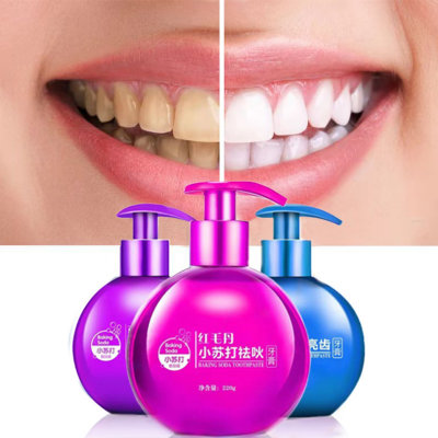 小苏打按压式220G牙膏口腔护理牙齿美白百香果和蓝莓味牙膏(白色 2)