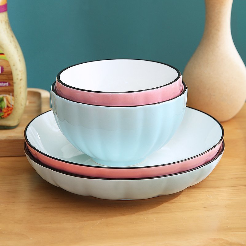 家用碗碟套装创意陶瓷碗盘子日式面汤碗吃饭碗南瓜碗盘菜盘碟子蓝色盘