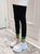 女童裤子春装2022年新款韩版儿童洋气外穿长裤春秋中大童打底裤(140cm 绿色+美女T恤)第5张高清大图