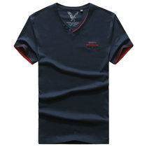 1810夏装新款战地吉普AFSJEEP纯棉弹力男士短袖polo衫 V领半袖T恤(蓝色 M)