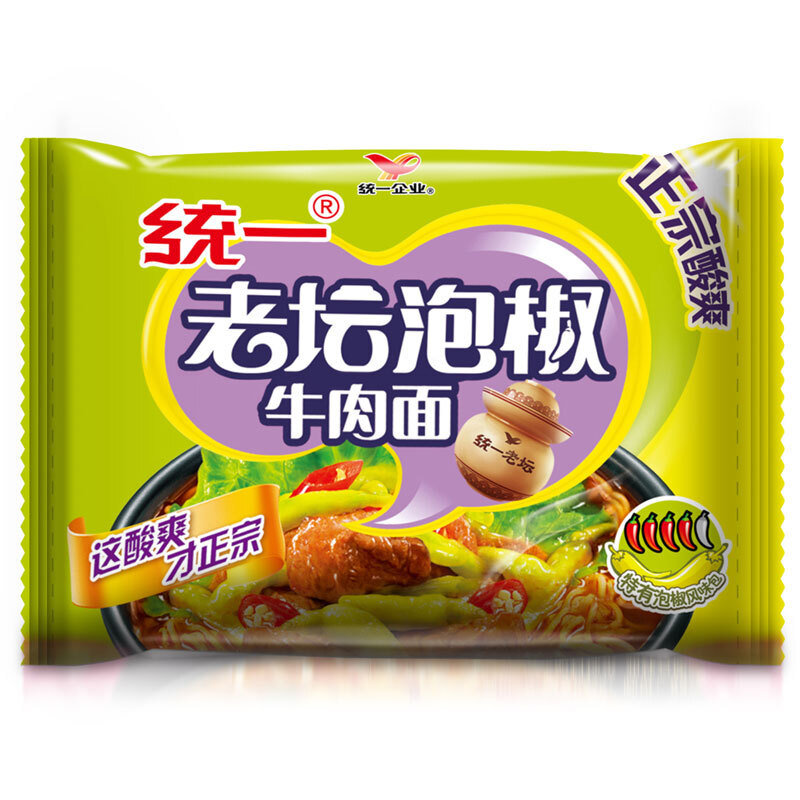 统一qxty老坛泡椒牛肉面108克5袋五合一方便面袋面国美超市甄选