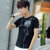 左岸男装夏季新款圆领短袖T恤韩版修身印花青少年纯棉半袖T恤衫潮(黑色 M)第4张高清大图