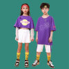 街舞儿童潮装演出服女童爵士套装夏季宽松帅气嘻哈男童中国表演服(110 紫色男款)