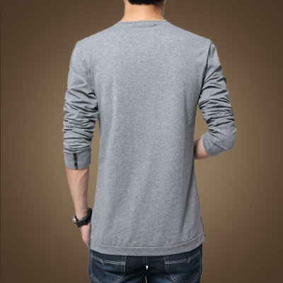 2017春季新款男装大码V领长袖T恤男士青年弹力纯棉纯色polo衫S8808(黑色 XL)