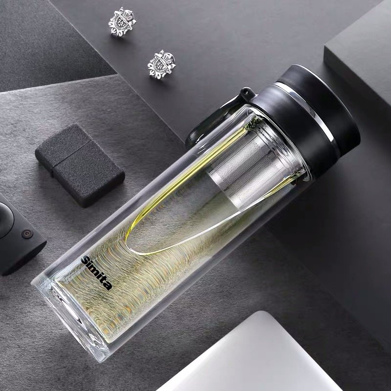 simita玻璃杯茶水分离泡茶杯男女士双层过滤带盖水杯便携手提杯子380