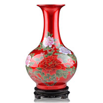 景德镇陶瓷器水晶釉花开富贵中国红花瓶 现代家居客厅工艺品摆件(默认)