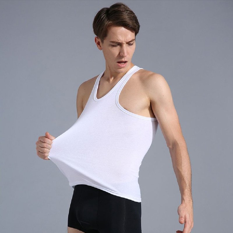 寸心织男士背心修身运动透气螺纹夏天薄款l码白色修身
