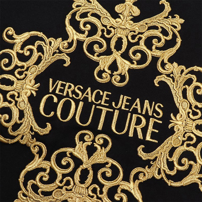 versacejeans男士黑色棉質金色刺繡logo連帽衛衣36604y6am碼黑色時尚