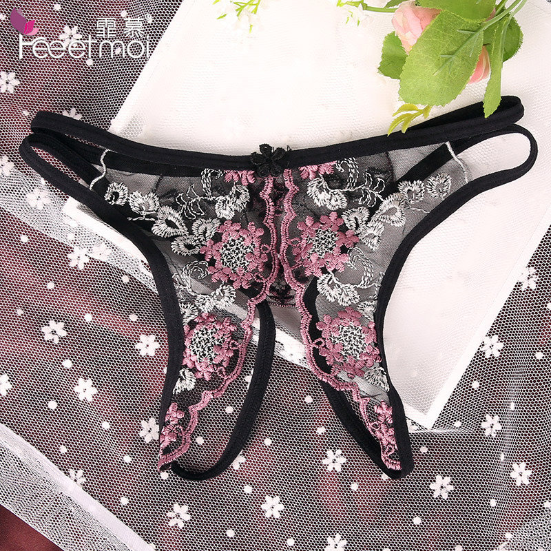 女士内裤7115刺绣网纱7116性感丁字裤激情t裤情趣内裤成人用品黑粉色