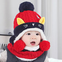秋冬婴儿护耳帽新生儿男童女童宝宝毛线帽小孩0-3-6-12个月儿童围巾围脖套1-2岁加绒(红色 其他)