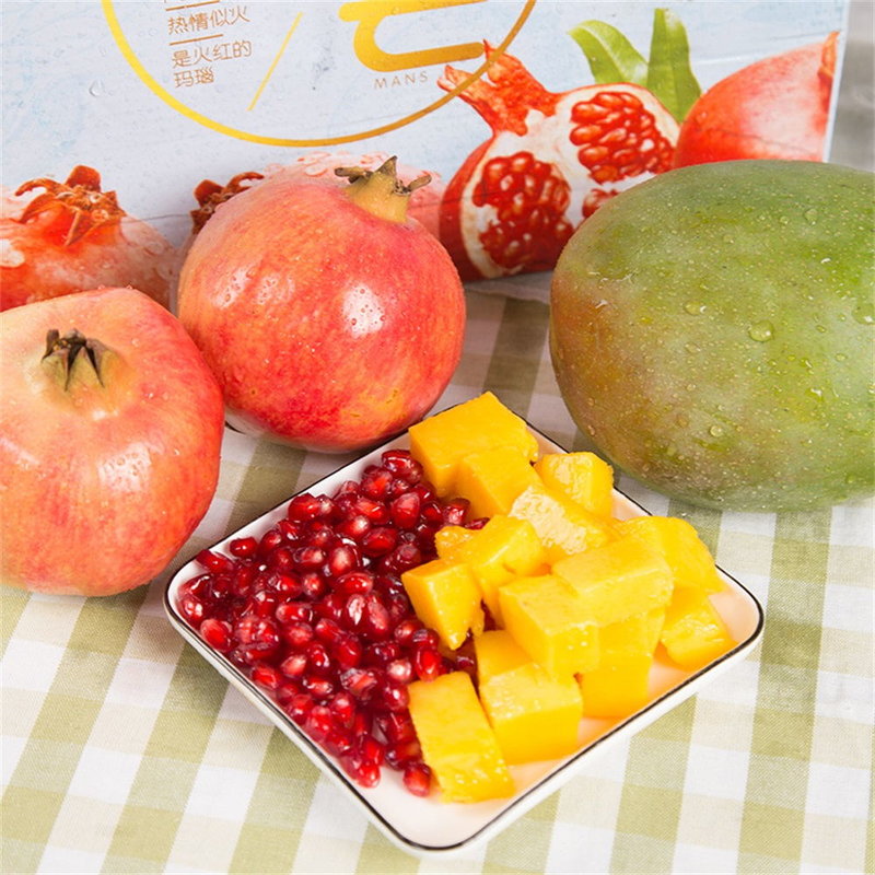 誉福园榴芒组合 突尼斯软籽石榴 凯特芒果水果礼盒装 口感脆甜,水分
