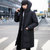 韩版羽绒服男士中长款连帽外套冬季纯色白鸭绒男装时尚潮流(黑色 4XL)第2张高清大图