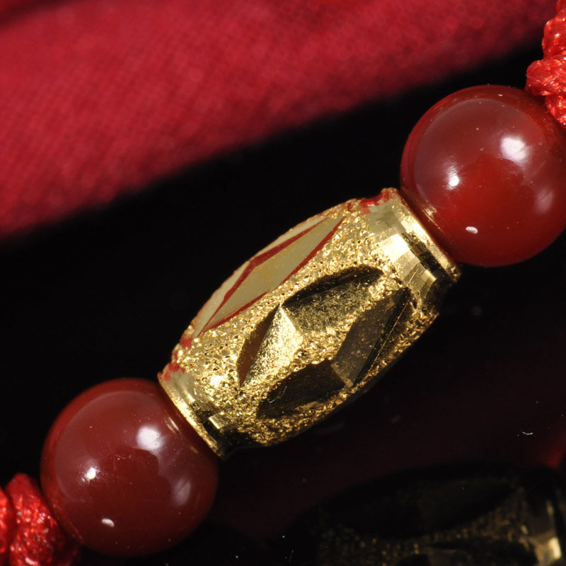 梦克拉足金手链裕祥路路通黄金金珠手链足金黄金红玛瑙手链