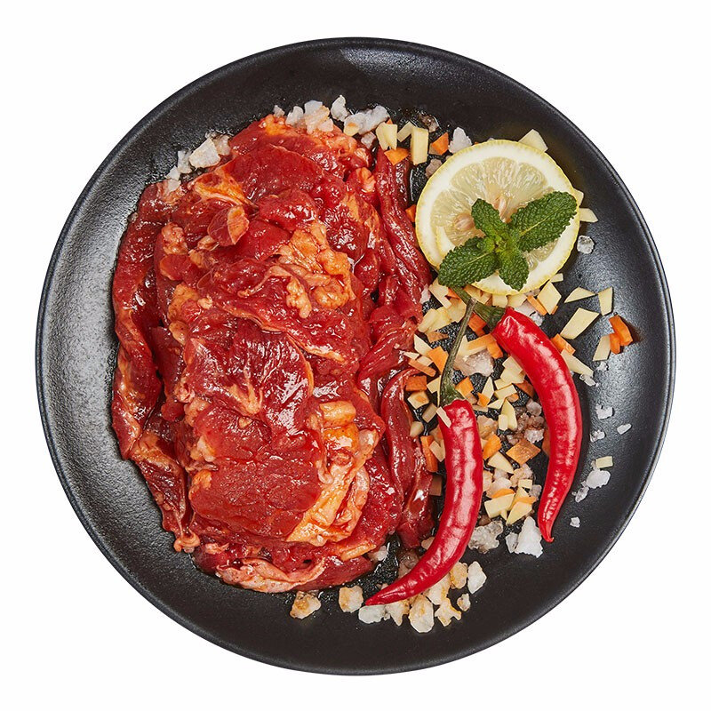 大庄园烤牛腹肉调理腌制牛肉生鲜烧烤食材烤肉食材烤盘500g国美超市