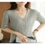 【新款】100%纯棉v领抽条针织开衫短袖(浅蓝色 XL)第4张高清大图