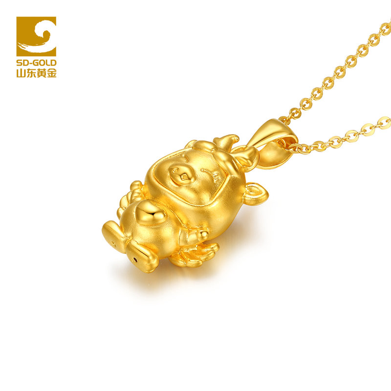 山东黄金守护天使3d硬金十二生肖黄金吊坠(龙)r005