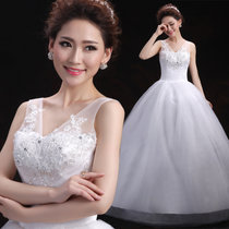 新款韩版花朵镶钻双肩婚纱T-29修身双肩显瘦大码网纱婚纱(白色 XL)