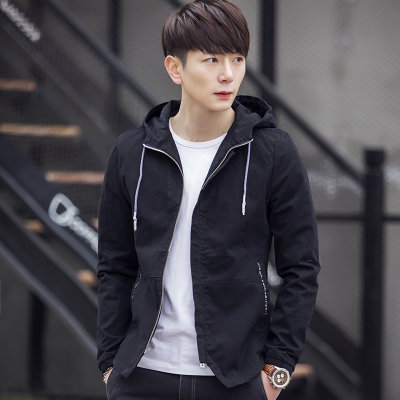 春季2017新款男装外套男青年修身型连帽夹克运动韩版薄上衣服F8608(F8608黑色)