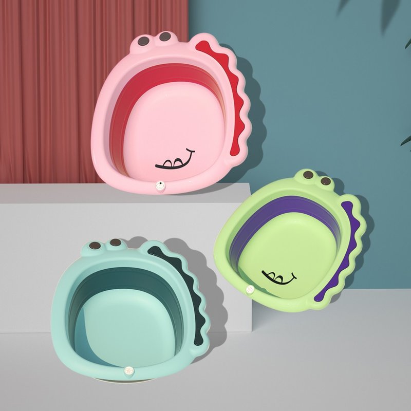 国美真选儿童卡通可折叠脸盆新生婴儿便携式洗脸洗屁屁宝宝专用三个